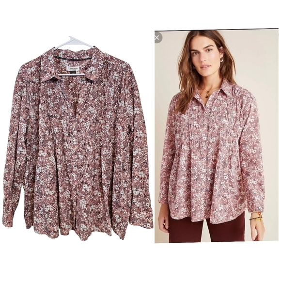 Anthropologie Tops - Anthropologie Pilcro The Sasha Smocked Button Down Ditsy Floral Collar Blouse